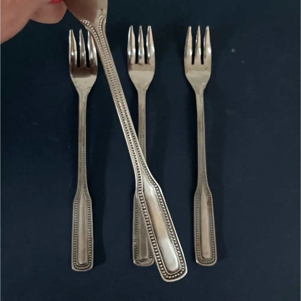 Stainless By Salem 1776 Pattern Cocktail Seafood Forks Set of 4 Flatware Beaded